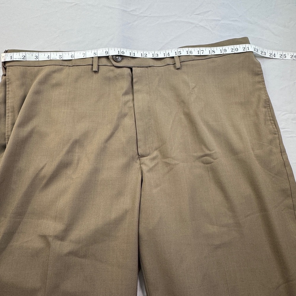 Haggar Mens Eclo Stria Classic Fit Dress Pants Brown 44x32 Flat Front Trousers - Picture 5 of 11